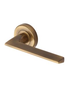 Antique Brass Pyramid Door Handle on Round Rose