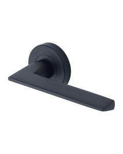 Matt Black Pyramid Door Handle on Round Rose