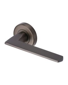 Matt Bronze Pyramid Door Handle on Round Rose