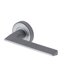 Satin Chrome Pyramid Door Handle on Round Rose