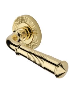 Polished Brass Bridgetown Reeded Door Handle on Round Rose