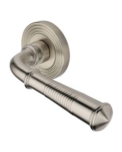 Satin Nickel Bridgetown Reeded Door Handle on Round Rose