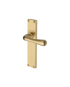 Heritage Brass Satin Brass Charlbury Reeded Door Handle on Plate - Euro Profile