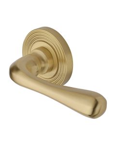 Satin Brass Charlbury Reeded Door Handle on Round Rose