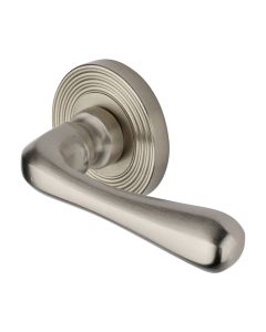 Satin Nickel Charlbury Reeded Door Handle on Round Rose