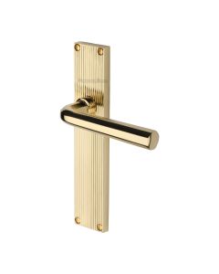Heritage Brass Polished Brass Octave Reeded Door Handle on Plate - Lever Latch