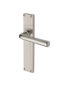 Heritage Brass Satin Nickel Octave Reeded Door Handle on Plate - Lever Latch