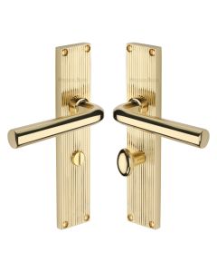 Heritage Brass Polished Brass Octave Reeded Door Handle on Plate - Bathroom Set
