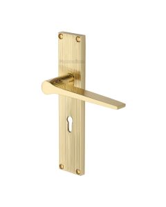 Heritage Brass Polished Brass Gio Reeded Door Handle on Plate - Lever Lock