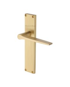 Heritage Brass Satin Brass Gio Reeded Door Handle on Plate - Lever Latch
