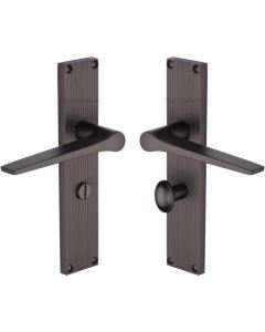 Heritage Brass Matt Bronze Gio Reeded Door Handle on Plate - Bathroom Set