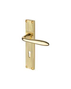 Heritage Brass Polished Brass Sutton Reeded Door Handle on Plate - Lever Lock