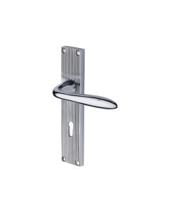 Heritage Brass Polished Chrome Sutton Reeded Door Handle on Plate - Lever Lock