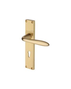 Heritage Brass Satin Brass Sutton Reeded Door Handle on Plate - Lever Lock
