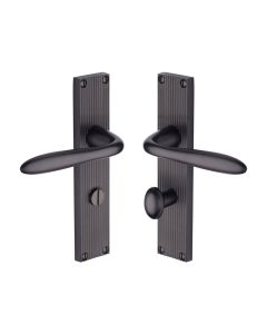 Heritage Brass Matt Bronze Sutton Reeded Door Handle on Plate - Bathroom Set