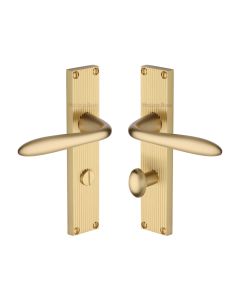 Heritage Brass Satin Brass Sutton Reeded Door Handle on Plate - Bathroom Set