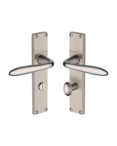 Heritage Brass Satin Nickel Sutton Reeded Door Handle on Plate - Bathroom Set