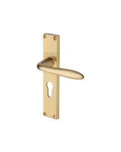 Heritage Brass Satin Brass Sutton Reeded Door Handle on Plate - Euro Profile