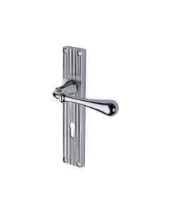 Heritage Brass Polished Chrome Roma Reeded Door Handle on Plate - Lever Lock