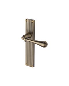 Heritage Brass Antique Brass Roma Reeded Door Handle on Plate - Lever Latch