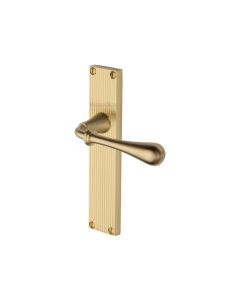 Heritage Brass Satin Brass Roma Reeded Door Handle on Plate - Lever Latch