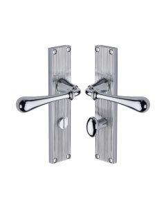 Heritage Brass Polished Chrome Roma Reeded Door Handle on Plate - Bathroom Set
