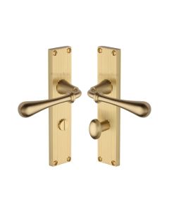 Heritage Brass Satin Brass Roma Reeded Door Handle on Plate - Bathroom Set