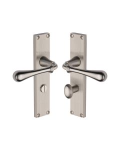 Heritage Brass Satin Nickel Roma Reeded Door Handle on Plate - Bathroom Set