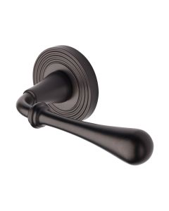Matt Bronze Roma Reeded Door Handle on Round Rose