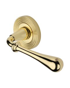 Polished Brass Roma Reeded Door Handle on Round Rose