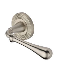 Satin Nickel Roma Reeded Door Handle on Round Rose