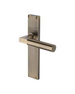 Heritage Brass Antique Brass Bauhaus Reeded Door Handle on Plate - Lever Latch
