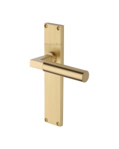 Heritage Brass Satin Brass Bauhaus Reeded Door Handle on Plate - Lever Latch