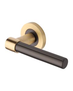 Matt Bronze/Satin Brass Phoenix Door Handle on Round Rose
