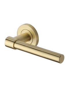 Satin Brass Phoenix Door Handle on Round Rose