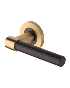 Matt Bronze/Satin Brass Phoenix Knurled Door Handle on Round Rose