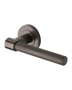 Matt Bronze Phoenix Knurled Door Handle on Round Rose