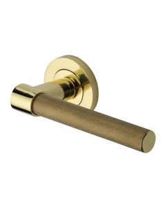 Polished Brass Phoenix Knurled Door Handle on Round Rose