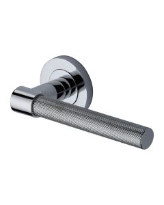 Polished Chrome Phoenix Knurled Door Handle on Round Rose