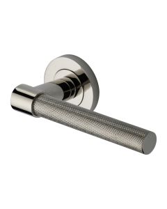 Polished Nickel Finish Phoenix Knurled Door Handle on Round Rose