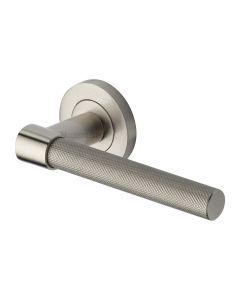Satin Nickel Phoenix Knurled Door Handle on Round Rose