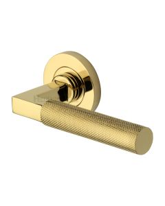 Polished Brass Signac Door Handle on Round Rose
