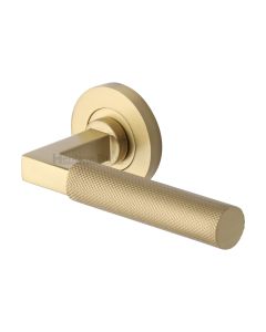 Satin Brass Signac Door Handle on Round Rose