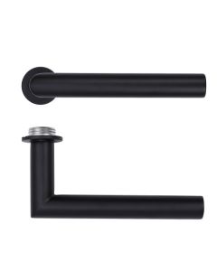 Powder Coat Black Lugano Lever on 32mm Round Mini Rose | RT010-MINI-PCB