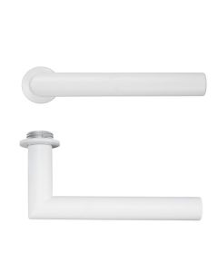 Powder Coat White Lugano Lever on 32mm Round Mini Rose | RT010-MINI-PCW