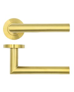 Satin Brass Lugano Lever on Round Rose | RT010PVDSB