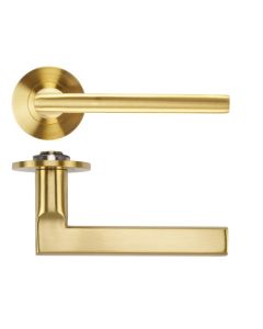 Satin Brass PVD Varese Lever on 4mm Round Slim Rose | RT040-SLIM-PVDSB