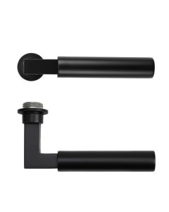 Powder Coat Black Garda Lever on 32mm Round Mini Rose | RT050-MINI-PCB