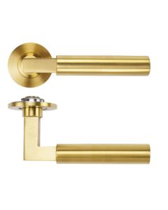 Satin Brass PVD Garda Lever on 4mm Round Slim Rose | RT050-SLIM-PVDSB