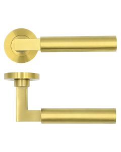 Satin Brass Garda Lever on Round Rose | RT050PVDSB